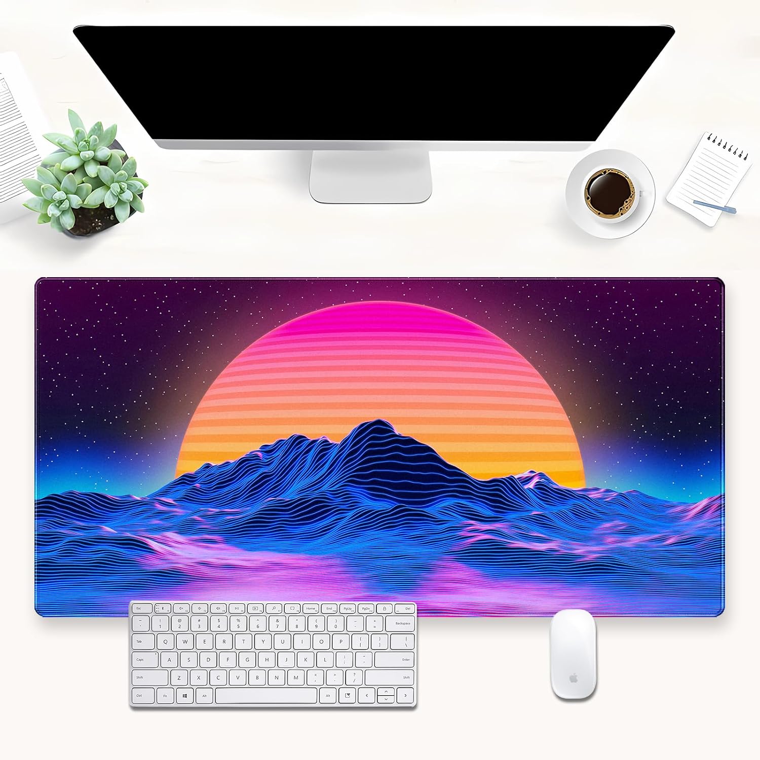 Retro Gaming Desk - Alfombrilla de Escritorio Retro Synthwave Mountain