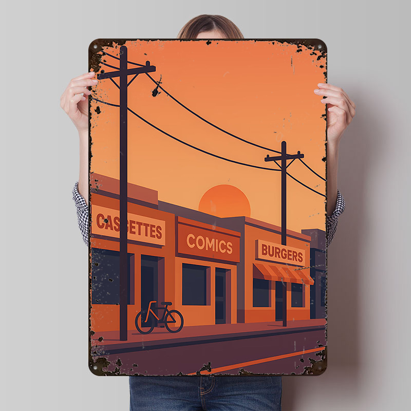 Retro Gaming Shops - Póster Impreso de Sunset Street con
