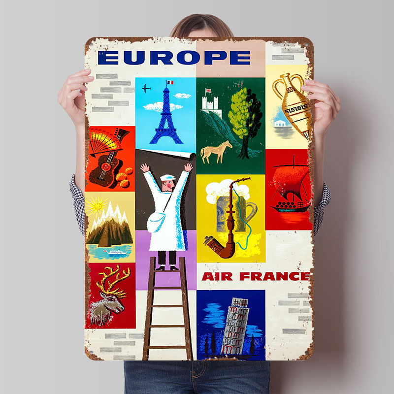 Retro Gaming France - Póster Metálico de Viaje a Europa