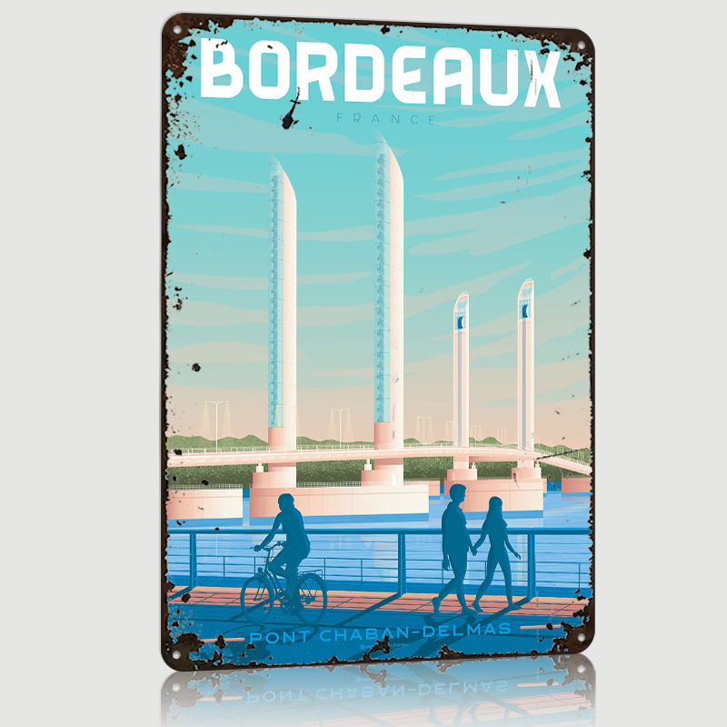 Retro Gaming France - Póster Metálico de Burdeos, Francia, Arte