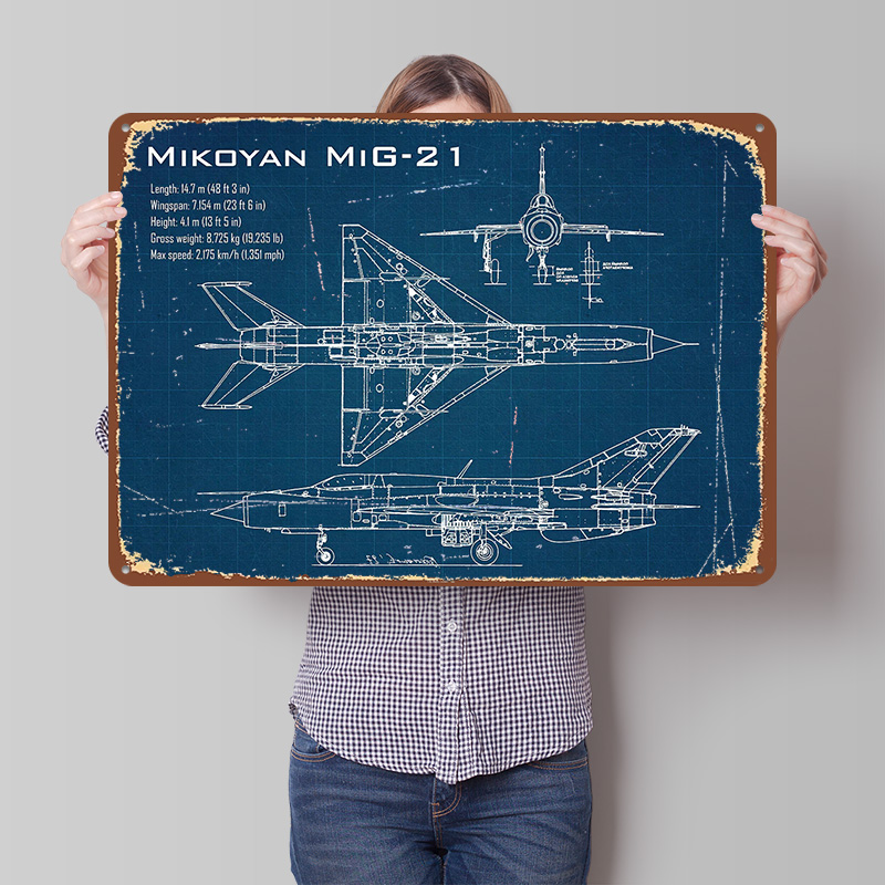 Retro Gaming Desk - Póster impreso de aviones Mig 21,