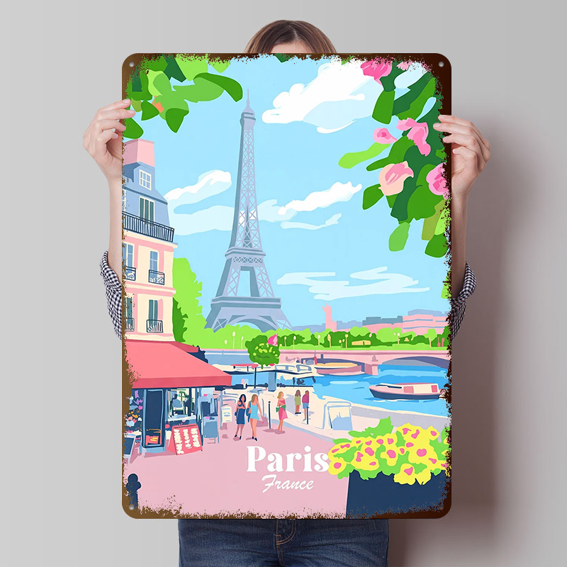 Retro Gaming France - Póster de París, Francia, Letreros Metálicos