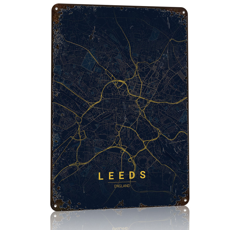 Mapa de Leeds, Inglaterra, Art - Retro Gaming Leeds reseña y precio