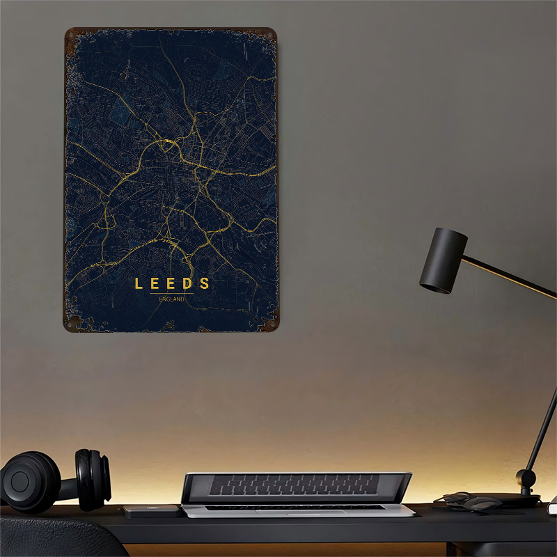 Mapa de Leeds, Inglaterra, Art - Retro Gaming Leeds reseña y precio