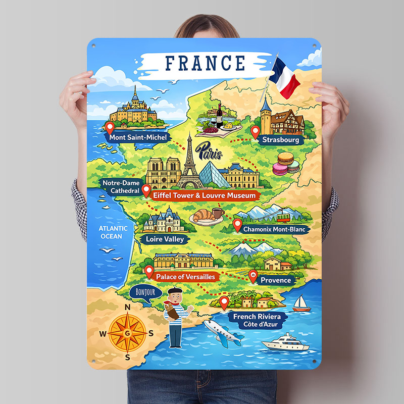 Mapa de viaje de Francia, póst - Retro Gaming France reseña y precio