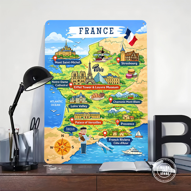 Mapa de viaje de Francia, póst - Retro Gaming France reseña y precio